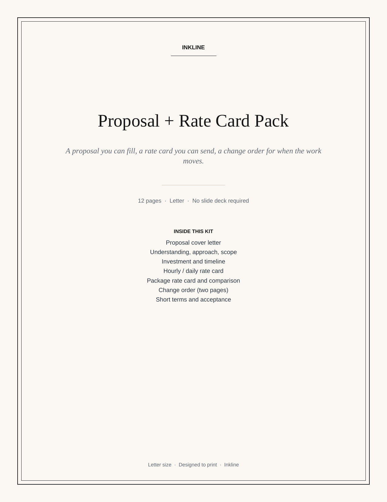 Cover of the Proposal and Rate Card Pack.
