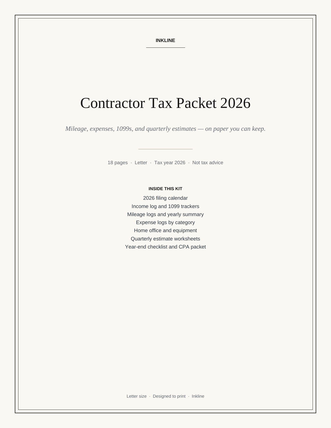 Cover of the Contractor Tax Packet 2026.